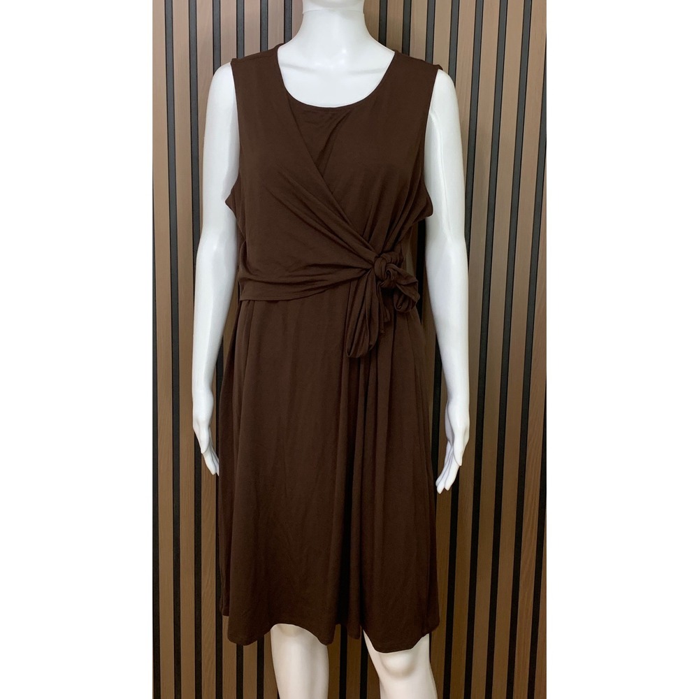 J. Jill Wearever Kona Brown Faux Wrap Side Tie Sleeveless Dress L NEW